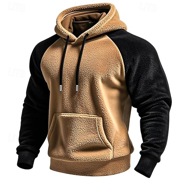 Per uomo Felpa con cappuccio Felpa con cappuccio in pile Verde militare Marrone Cachi Grigio Con Cappuccio Semplice Patchwork Blocco di colore Sport & Outdoor Casuale Quotidiano Streetwear Cool
