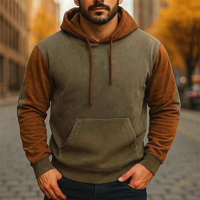 Men's Hoodie Pullover Hoodie Sweatshirt Coffee Hooded Plain Patchwork Color Block Sports & Outdoor Casual Daily Streetwear Cool Sportswear Spring &  Fall Clothing Apparel Hoodies Sweatshirts4