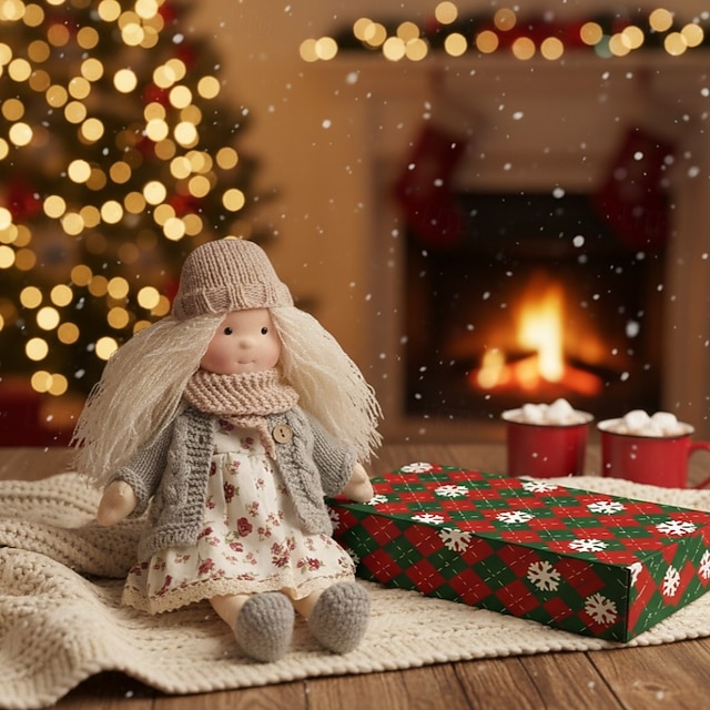  Muñeca Waldorf hecha a mano para niña con ropa acogedora: muñeca de peluche suave de 11,8 pulgadas con caja de regalo para niños pequeños, regalo de Navidad ideal para niñas.