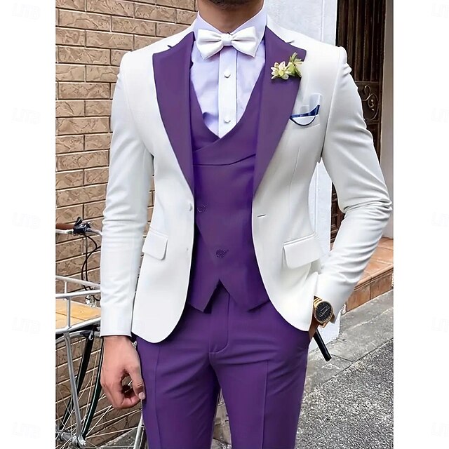Men's Wedding Stage Party Suits Notch Lapel Yellow Red Fashion Patchwork Slim Fit 3 Piece Single Breasted One-button4