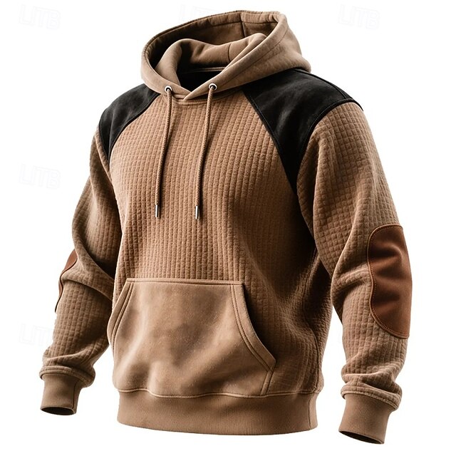 Men's Hoodie Waffle Hoodies Pullover Hoodie Sweatshirt Khaki Hooded Plain Patchwork Color Block Textured Sports & Outdoor Casual Daily Streetwear Cool Sportswear Spring &  Fall Clothing Apparel4