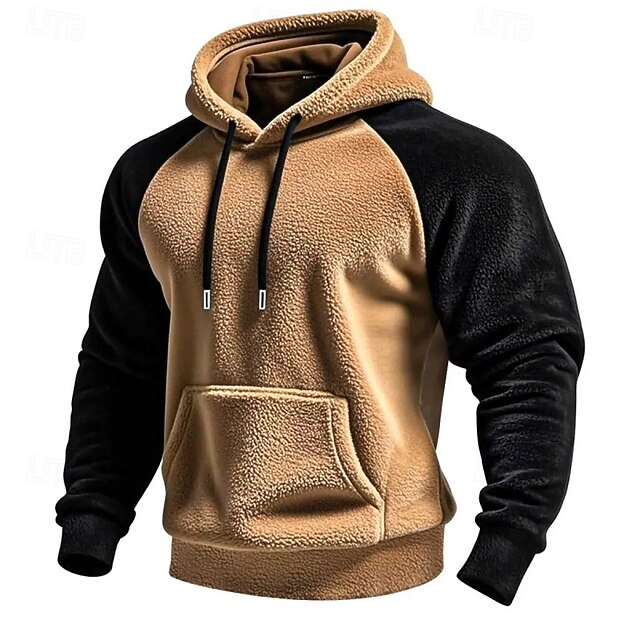 Men's Hoodie Pullover Hoodie Sweatshirt Fleece Hoodie Khaki Hooded Plain Patchwork Color Block Sports & Outdoor Casual Daily Streetwear Cool Sportswear Fall Spring &  Fall Clothing Apparel Hoodies4