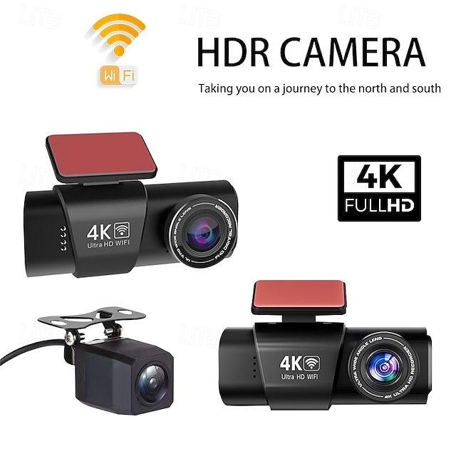  DVR para coche con grabación automática en Full HD de 2160p y cámara de salpicadero IPS de 1,47 pulgadas con CMOS de gran angular de 170 grados, wifi, visión nocturna y sensor G.
