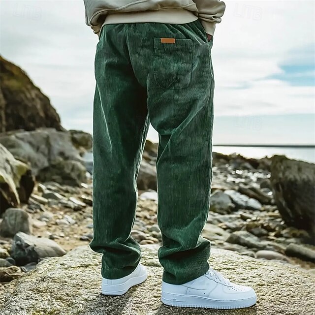 Men's Trousers Corduroy Pants Casual Pants Drawstring Pocket Elastic Waist Plain Comfort Sports Outdoor Daily Fashion Casual Army Green Micro-elastic4