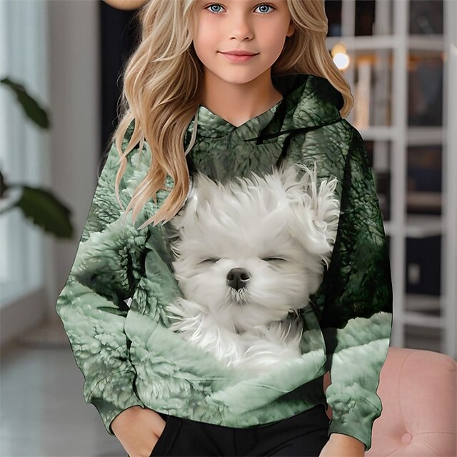 Girls' 3D Dog Hoodie Long Sleeve Fall Winter Fashion Adorable Basic Kids 4-12 Years Hooded Outdoor Casual Daily Regular Fit4
