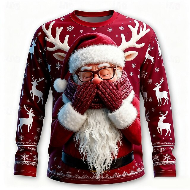 Christmas Men's Santa Claus Funny T Shirt Long Sleeve T shirt 3D Print Crew Neck Shirt Fashion Basic 3D Street Casual Daily Red Summer Spring Clothing Apparel S M L XL XXL XXXL4
