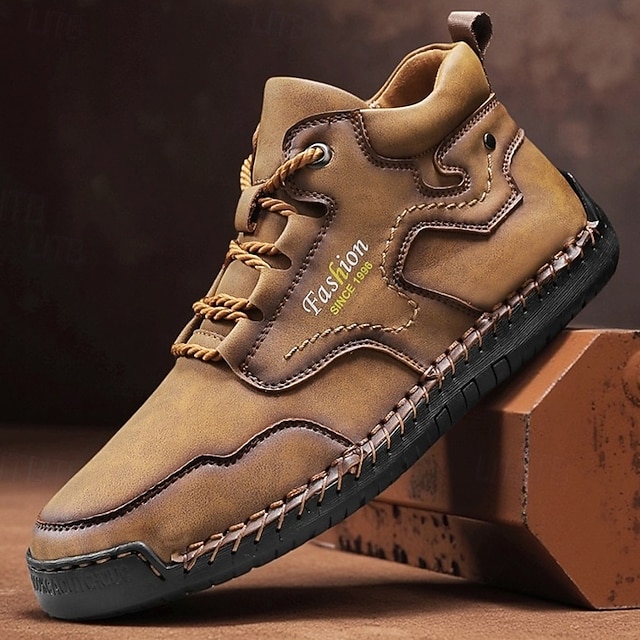  Chaussures de travail décontractées kaki pour hommes, baskets d'extérieur à lacets durables avec semelle antidérapante pour la randonnée, le camping, la conduite et les activités quotidiennes