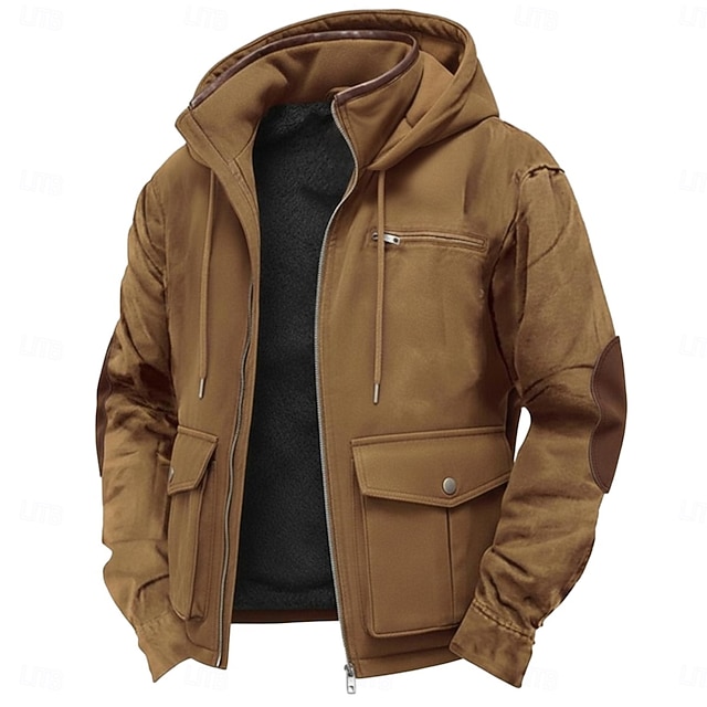  Homens Moletom Full Zip Hoodie Moletom de lã Moletom com capuz forrado de lã Azul Marinha Marron Verde Cinzento Escuro Com Capuz Tecido Patchwork Zíper Bloco de cor Desportos e Ar livre Casual Diário