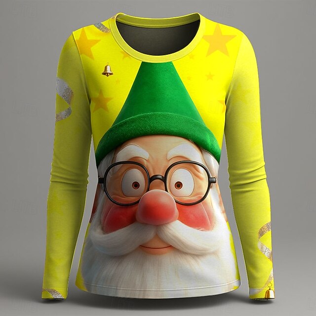 Christmas Women's T Shirt Graphic Santa Claus Christmas Fashion Casual Long Sleeve Crew Neck Regular Tops Daily Weekend Print White Yellow Red Summer Spring Fall4