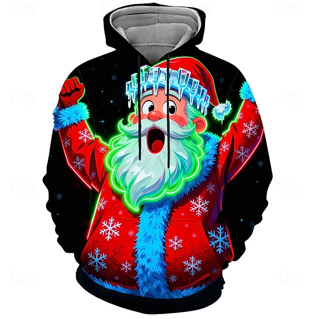 Christmas Men's Santa Claus Hoodie Sweatshirt Fashion Daily Crew Neck Home Party Gift Black Drawstring Fall Winter Designer4
