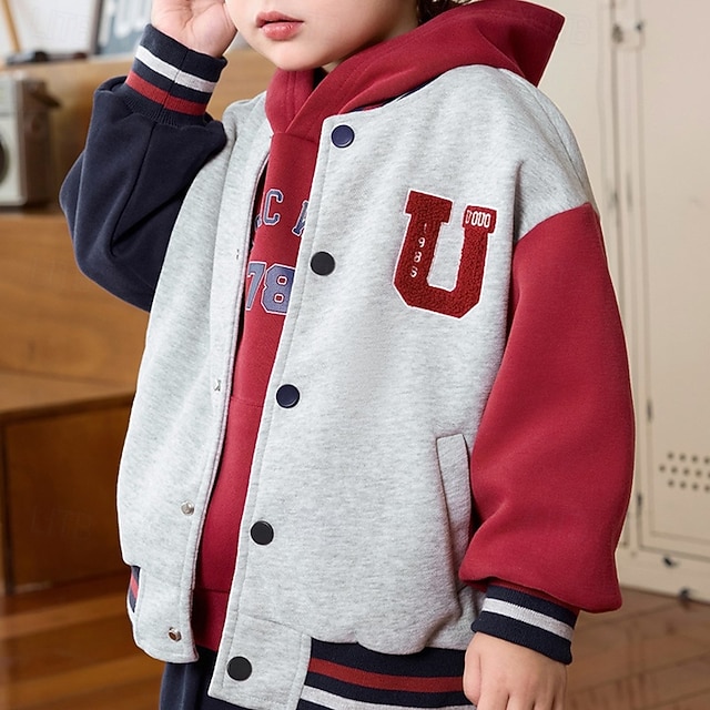  Barn Unisex Baseballjackor Ytterkläder Färgblock Långärmad Komfort Knappar Mjukt Täcka Utomhus Mode Dagligen Blå Grå Vår Höst 4 år +