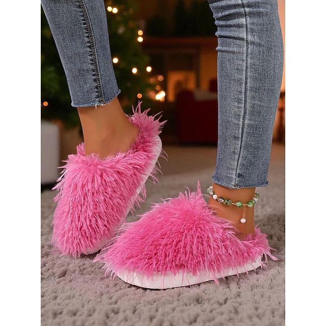  Pantufas femininas felpudas e fofinhas – chinelos quentes e aconchegantes para uso interno com design macio e felpudo para o inverno e conforto doméstico