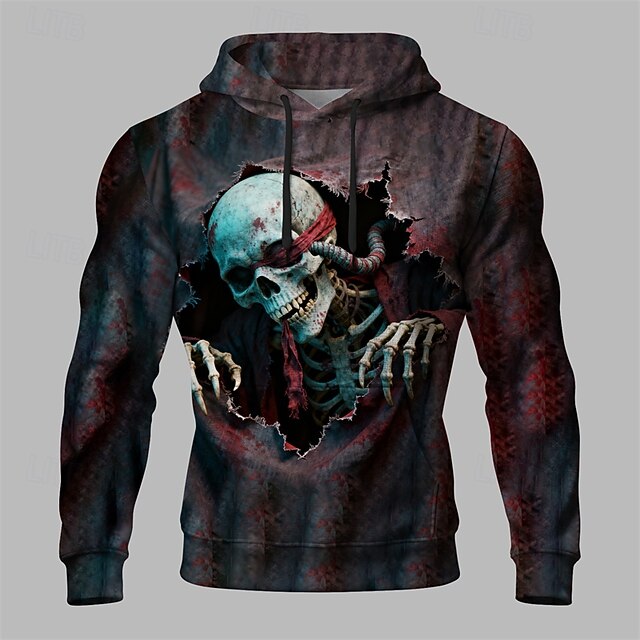 Halloween Men's Skull Hoodie Fashion Daily Hooded Vacation Party Streetwear Burgundy Drawstring Printing Fall Winter Designer4
