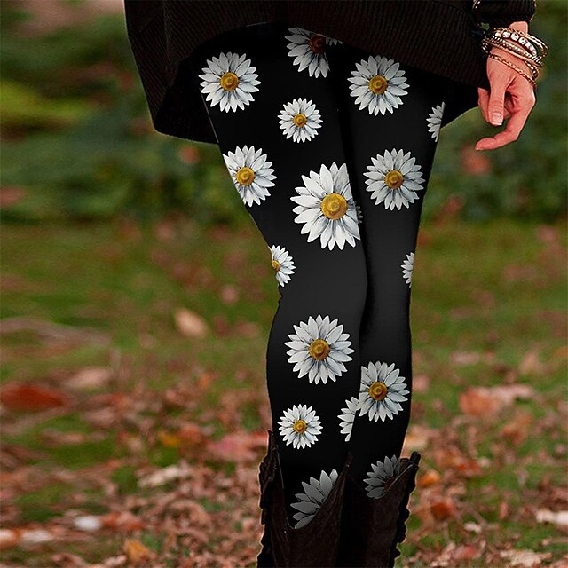 Women's Chinos Leggings Cozy Leggings Basic Casual Full Length High Waist Floral Printing Thermal Warm Comfortable Stretchy Vacation Street Casual Black Fall Winter Regular Fit4