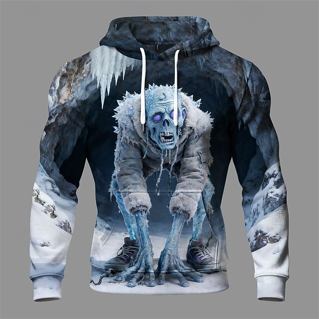 Halloween Men's Monster Hoodie Fashion Daily Hooded Vacation Party Streetwear Blue Drawstring Printing Fall Winter Designer4