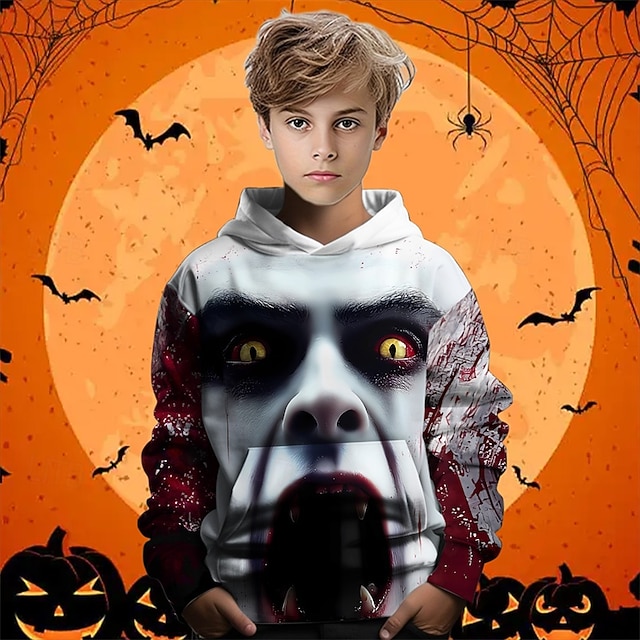  Halloween Pojkar 3D Grafisk Huvtröja Långärmad Vår Höst Mode Streetwear Barn 4-12 år Huva Utomhus Ledigt Dagligen Normal