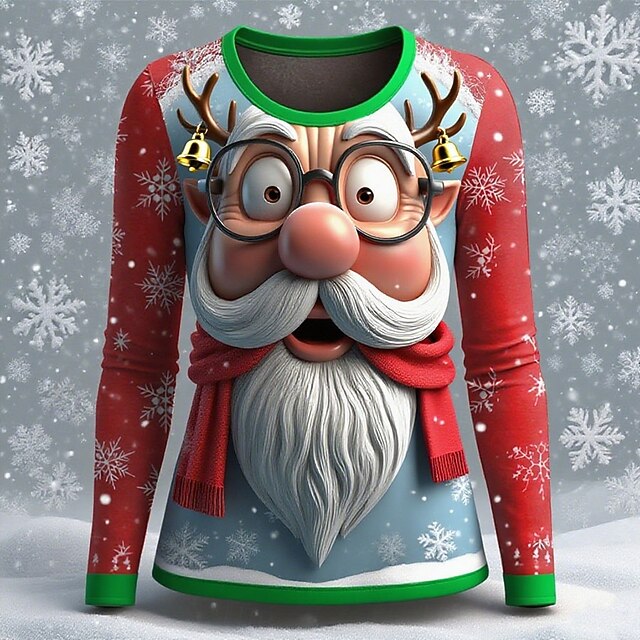 Christmas Women's T Shirt Graphic Santa Claus Fashion Casual Long Sleeve Crew Neck Regular Tops Daily Weekend Print White Red Green Summer Spring Fall4