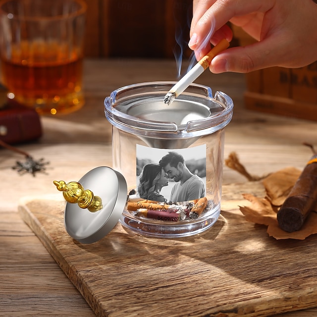  Персонализированная пепельница с крышкой или без, индивидуальный фототекст для курения, рождественский подарок для мужчины, уникальный подарок для папы, дедушки, мужа, идеально подходит на День отца,