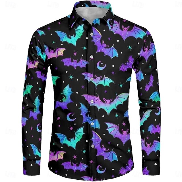 Halloween Bat Skeleton Skull Blouse / Shirt Button Down Shirt Print For Men's Adults' Halloween Carnival Masquerade 3D Print Party Halloween4