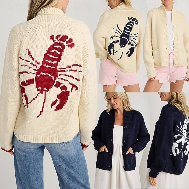 Γυναικεία Πουλόβερ Καθημερινό Μαλακή Ζώο Κοτλέ Κολάρο Πουκαμίσου Κουμπιά Πλεκτό Μακρυμάνικο Κανονικά μπλουζάκια Πλέκω ΕΞΩΤΕΡΙΚΟΥ ΧΩΡΟΥ Καθημερινά Σαββατοκύριακο Ρουμπίνι Βαθυγάλαζο Φθινόπωρο Χειμώνας