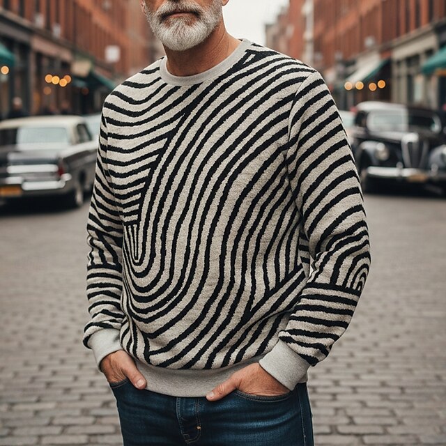 Men's Plaid / Striped / Chevron / Round Sweatshirt Sweatshirts Long Sleeve Sweatshirt Crewneck Vintage Retro Print Holiday Going out Festival Print Fall Winter3