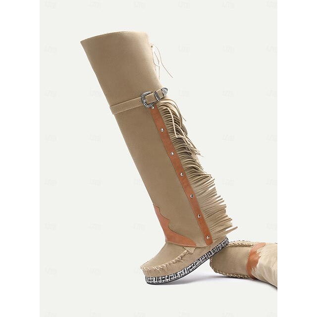 Suede Fringe Tall Cowboy Boots – Boho Western Knee-High Booties main image 0