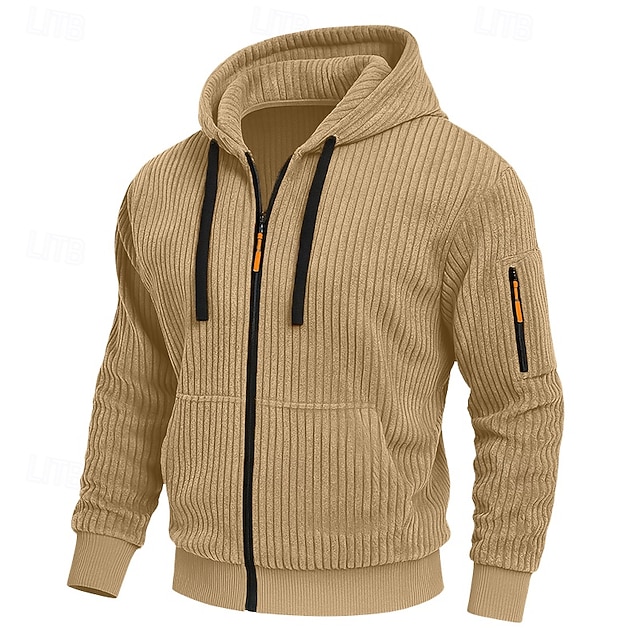  Per uomo Felpa con cappuccio Felpa con cappuccio a zip intera Velluto a coste Felpa con cappuccio tattica Nero Bianco Verde militare Rosso Borgogna Con Cappuccio Semplice Testurizzato Sport & Outdoor
