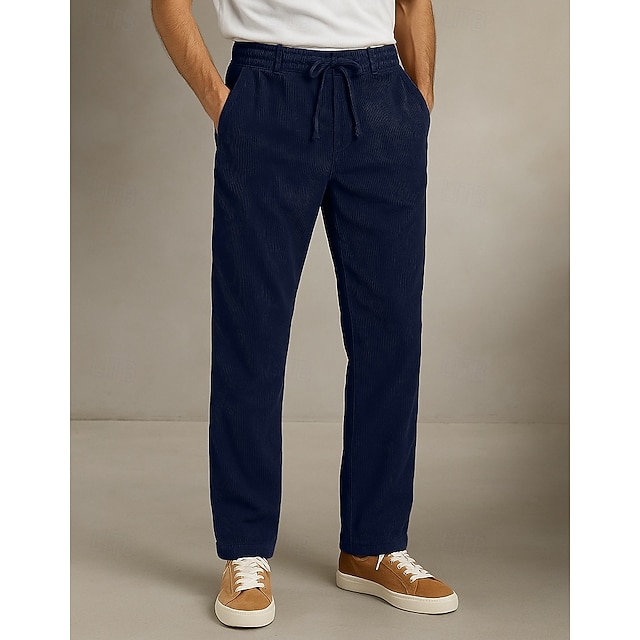  Per uomo Pantaloni in velluto a coste Pantaloni Pantaloni Eleganti Pantaloni Larghi Coulisse Tasca Frontale Semplice Comodità Lunghezza intera All'aperto Casa Feste Vacanza Moda Nero Blu marino