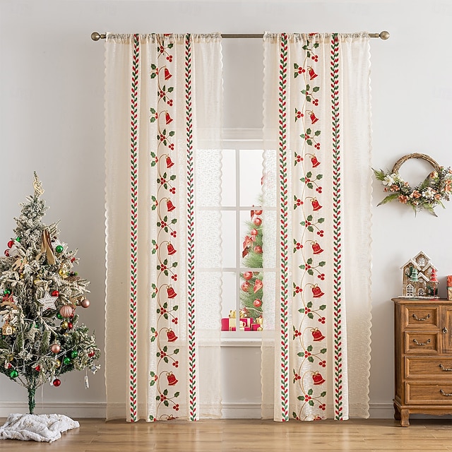  Julbroderade utskurna gardiner, julgardiner för vardagsrum och sovrum, färdiga i europeisk-amerikansk stil