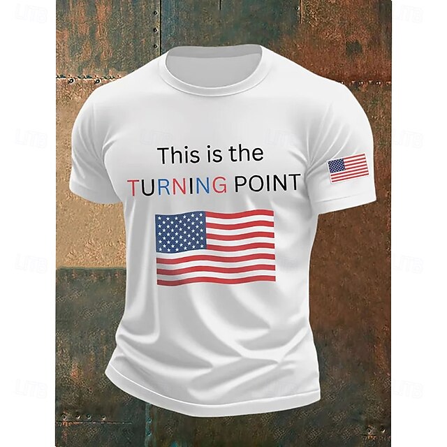 Men's Letter American Flag Short Sleeve Shirt T shirt Tee Tee Top Short Sleeve T shirt 3D Print Crew Neck Shirt Fashion Designer Casual Vacation Daily Holiday Black White Red All Seasons Clothing4