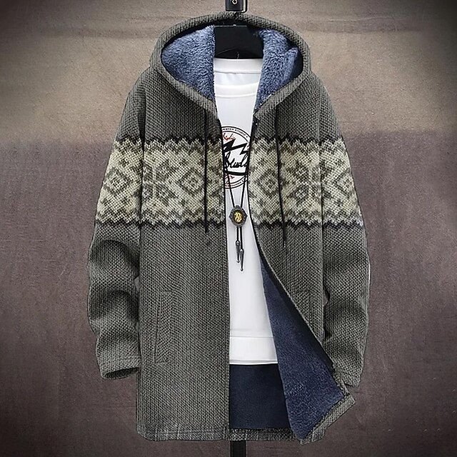 Men's Graphic Winter Coat Fleece Jacket Coat Thermal Warm Comfortable Casual Daily Wear Zipper Pocket 3D Print Fall Winter Hooded Long Sleeve Gray4