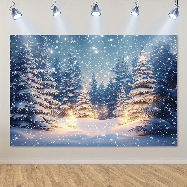 Christmas Snow Scene Tapestry, Holiday Wall Hanging Background, Decorative Backdrop for Bedroom, Living Room, or Party4