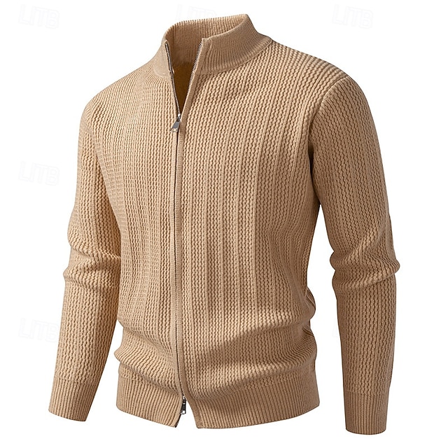  Herren Strickjacke Kurzer Pullover Reißverschluss-Pullover Strickpullover Gerippt Stricken Normale Oberteile Reißverschluss Einfach Stehkragen Mode Klassisch Urlaub Alltagskleidung Bekleidung Herbst