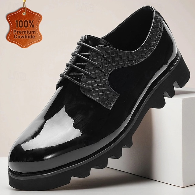 Men's Black Patent Leather Dress Shoes – Chunky Sole Formal Oxford ...