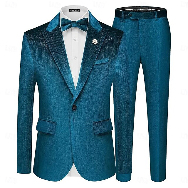Men's Wedding Casual Party Suits Peaked Lapel Black Jade Formal Solid Colored Slim Fit 1 Piece Single Breasted One-button3