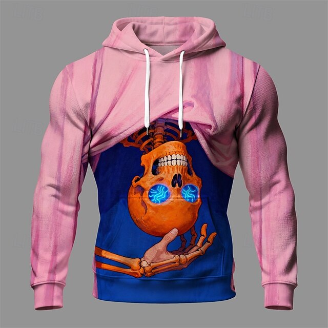 Halloween Men's Skull Hoodie Fashion Daily Hooded Vacation Party Streetwear Pink Drawstring Pocket Printing Fall Winter Designer4