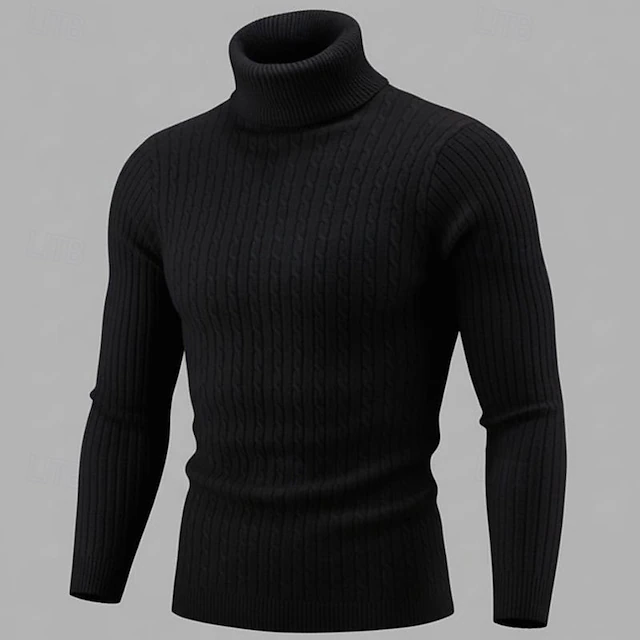 Men's Sweater Turtleneck Sweater Pullover Knit Knitted Braided Solid Color Turtleneck Vintage Style Soft Home Daily Clothing Apparel Winter Fall Black Wine S M L 13