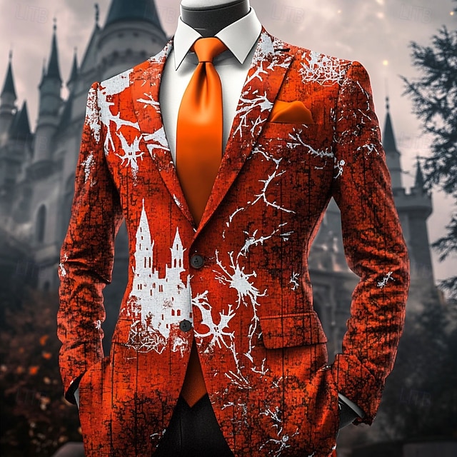  Halloween Муж. Графика Пиджак Удобный Художественный На каждый день Вечерние наряды Повседневные фестиваль 3D печать Пуговицы Мульти карман Весна Наступила зима Плоский воротник Длинный рукав