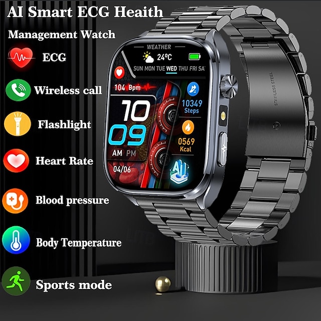  iMosi ET572 Relógio inteligente 2 polegada Relógio inteligente Bluetooth ECG + PPG Monitoramento de temperatura Podômetro Compatível com Android iOS Feminino Masculino Suspensão Longa Chamadas com