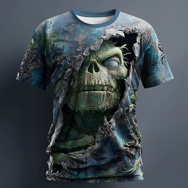 בגדי ריקוד גברים הדפסת 3D זומבים 3D חולצה קצרה שרוולים קצרים חולצה קצרה הדפסת תלת מימד צווארון עגול קצר חולצה מוּגזָם מעצב מחריד מפלגה רחוב חגים כחול כהה קיץ אביב כל העונות ביגוד S M L XL XXL XXXL