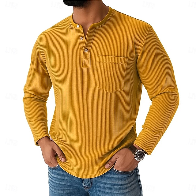  Per uomo Maglietta Camicia di Velluto a Coste Maglietta a Maglia a Coste Camicia a Maniche Lunghe Manica Lunga Henley Primavera Autunno Inverno Semplice Striscia di Fossa Moda Designer Essenziale