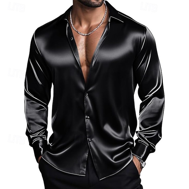  Homme Chemise Chemise en satin Chemise habillée Chemise Décontractée Chemise Boutonnée Uni Formel Mariage Bleu Ciel Noir Blanche Vin manche longue Revers Printemps & Automne Toutes saisons Vêtement