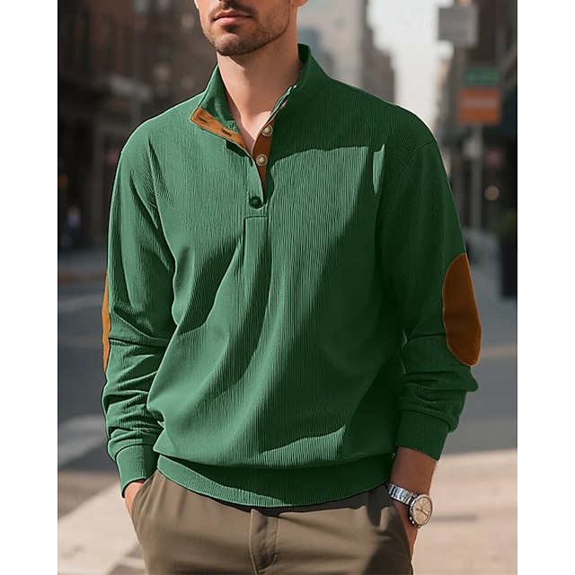  Homens Moletom Preto Verde Claro Verde Tropa Azul Marinha Azul Henley Bloco de cor Patchwork Desportos e Ar livre Diário Feriado Poliéster Roupa de rua Básico Casual Primavera Outono Roupa Moletons