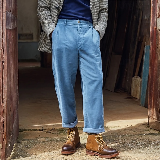  Hombre Pantalones pantalones de traje Pantalones de Pana Chinos Bolsillo Botones Plano Comodidad Formal Fiesta Trabajo Moda Estilo clásico Gris Oscuro Azul claro Microelástico