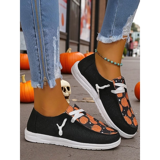  mocassini da donna a forma di zucca di Halloween: comode scarpe casual slip-on con design allacciato per festival autunnali, streetwear e feste di fine anno