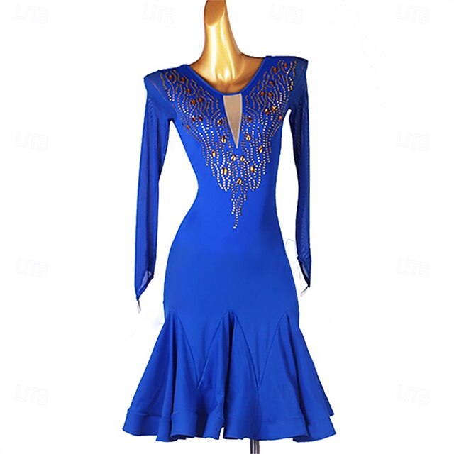 Women's Long Sleeves Sleeves Rumba Latin Dance Dresses Performance Dresses4