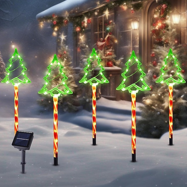  Luces solares para árbol de Navidad con 5 enchufes para insertar en el suelo, luces decorativas para jardín al aire libre, luces festivas para Navidad.