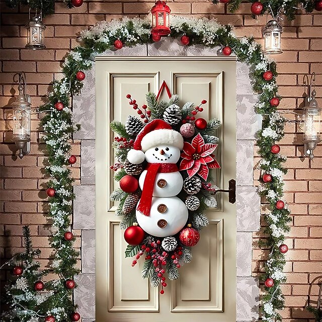 Christmas Door Cover Winter Holiday Decoration Drapes with Festive Santa Claus Snowman and Christmas Wreath Print for Home Entryway Living Room Bedroom Indoor Outdoor Wall Decor4