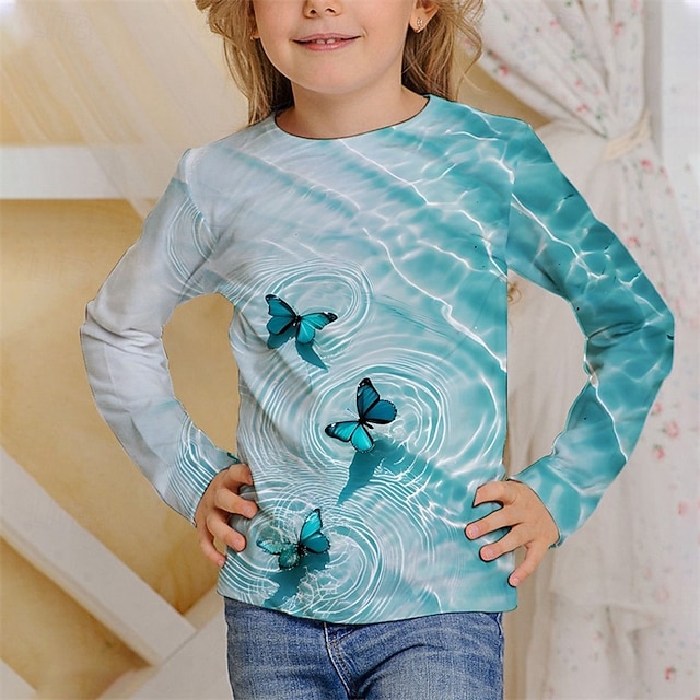  Pojkar 3D Fjäril T-shirt Långärmad Vår Höst Mode Grundläggande Barn 4-12 år Rund hals Utomhus Ledigt Dagligen Normal
