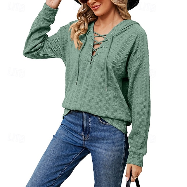 Dames Trui met capuchon Sweatshirt Effen Sport Modieus Casual Lange mouw Capuchon Normale tops Straat Dagelijks gebruik Trekkoord Groen Herfst Winter